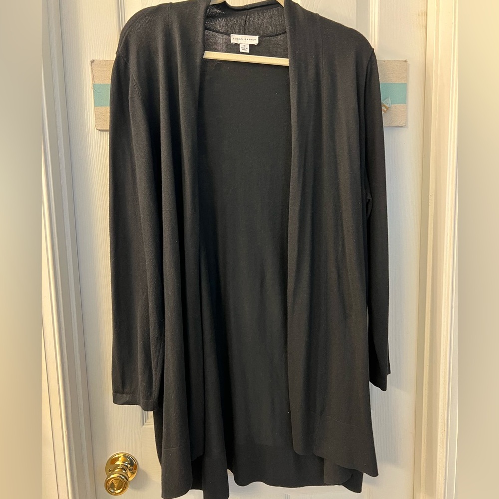 Susan Graver Open Front Black Tunic Cardigan Sweater Sz 1X